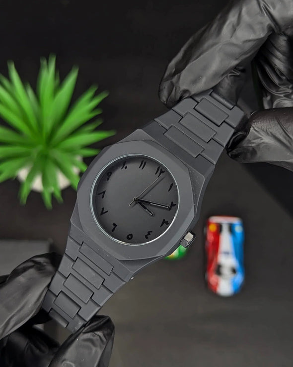 Black Arabic Aura Watch 100% Original Stylish & Durable Wristwatch for Men & Women Sleek Black Design, Luxury Look