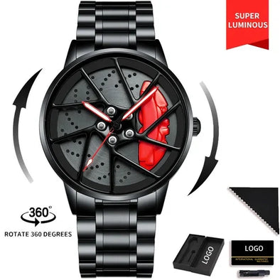 Rotating Wheel Dial Watch for Men New Fashion Stainless Steel Car Wheel Watch for Boys Premium Quality Watch for Gents Elegant Watch for Gift